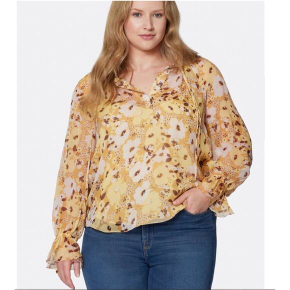 NWT Joie Brigitta Amber Gold Floral Blouson-Sleeve Blouse Size Large - Picture 11 of 11